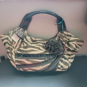NWT GG...ING Metallic Zebra Print With Flower Black & White Shoulder Bag/Purse